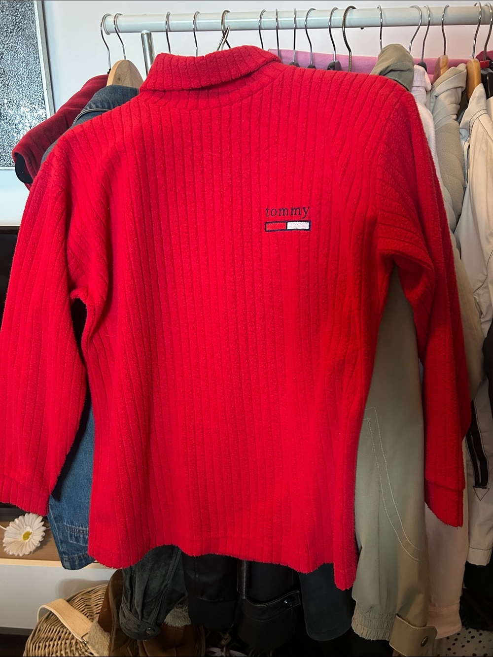 Vintage Tommy Hilfiger Bright Red Turtleneck Ribbed Sweater